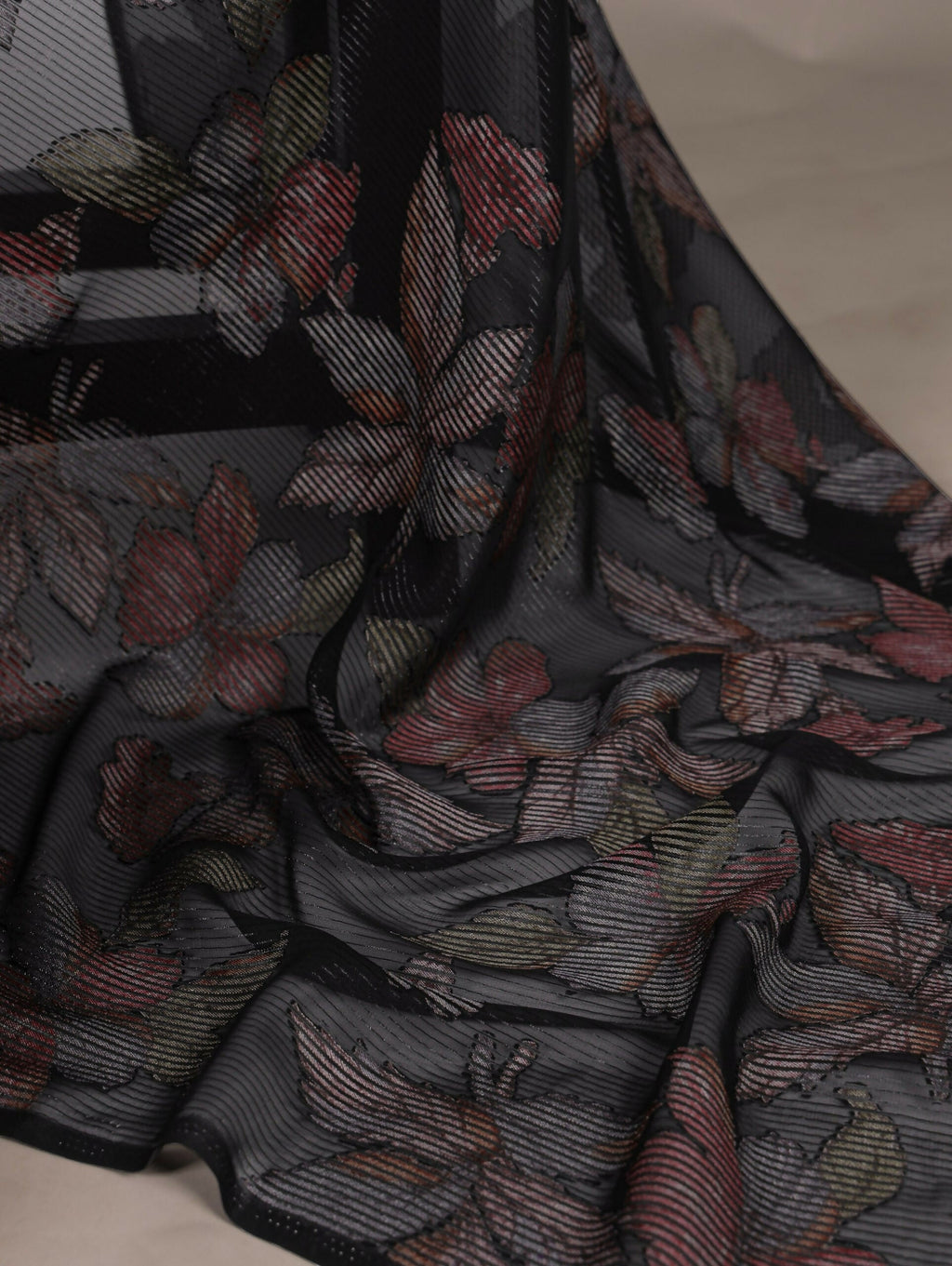 Vastranavya Black Lurex Brasso Floral Printed Saree with Unstitched Blouse | Grocsy
