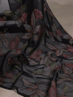 Vastranavya Black Lurex Brasso Floral Printed Saree with Unstitched Blouse | Grocsy