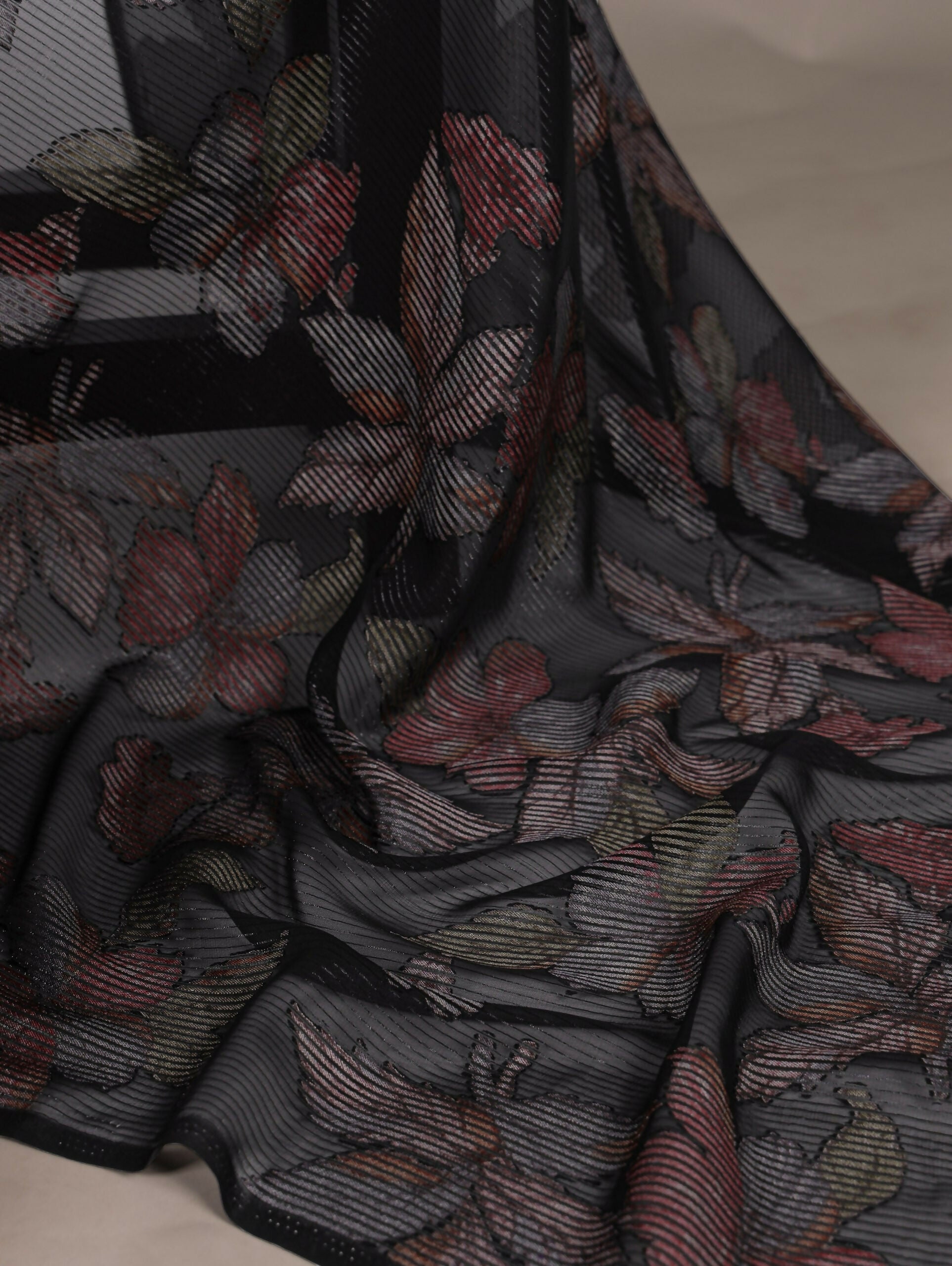 Vastranavya Black Lurex Brasso Floral Printed Saree with Unstitched Blouse | Grocsy
