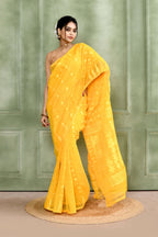 Piyari Fashion Women's Yellow Embellished Cotton Blend Jamdani Saree | Grocsy
