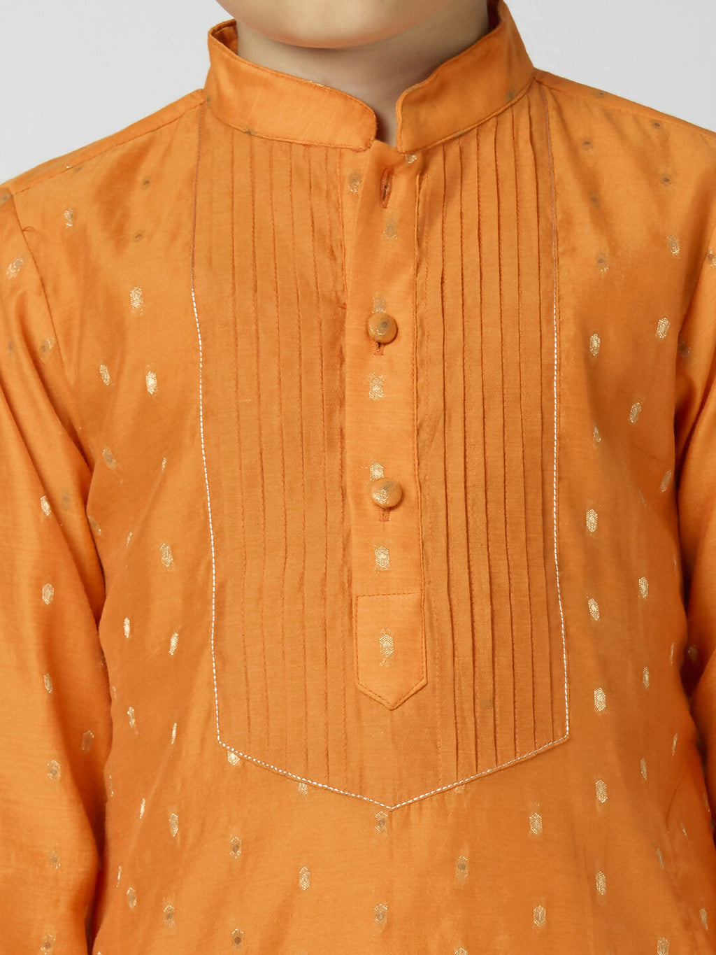Joban Fashion Kids Island Full Sleeves Chanderi Kurta, Pyjama Set with Traditional Butta Work - Orange | Grocsy