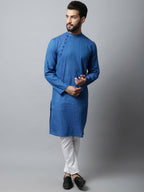 Even Apparels Blue Color Pure Cotton Men's Kurta With Band Collar (CHK1198) | Grocsy