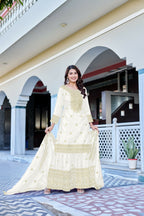 Teeya Creation White Color Chinon Silk Heavy Embroidery Work Wedding Wear Sharara | Grocsy