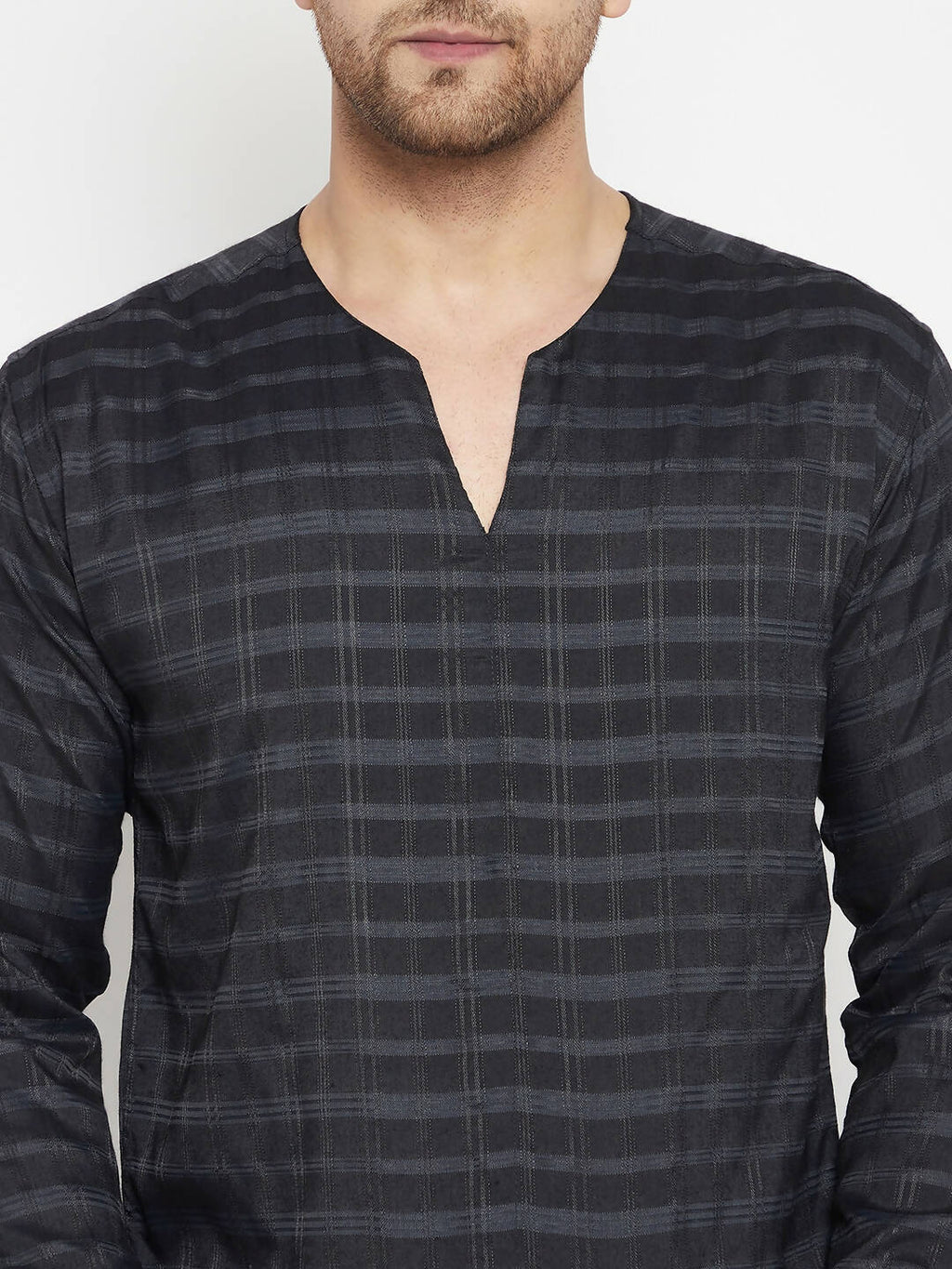 Even Apparels Black Color Viscose Men's Kurta With Slit Neckline | Grocsy