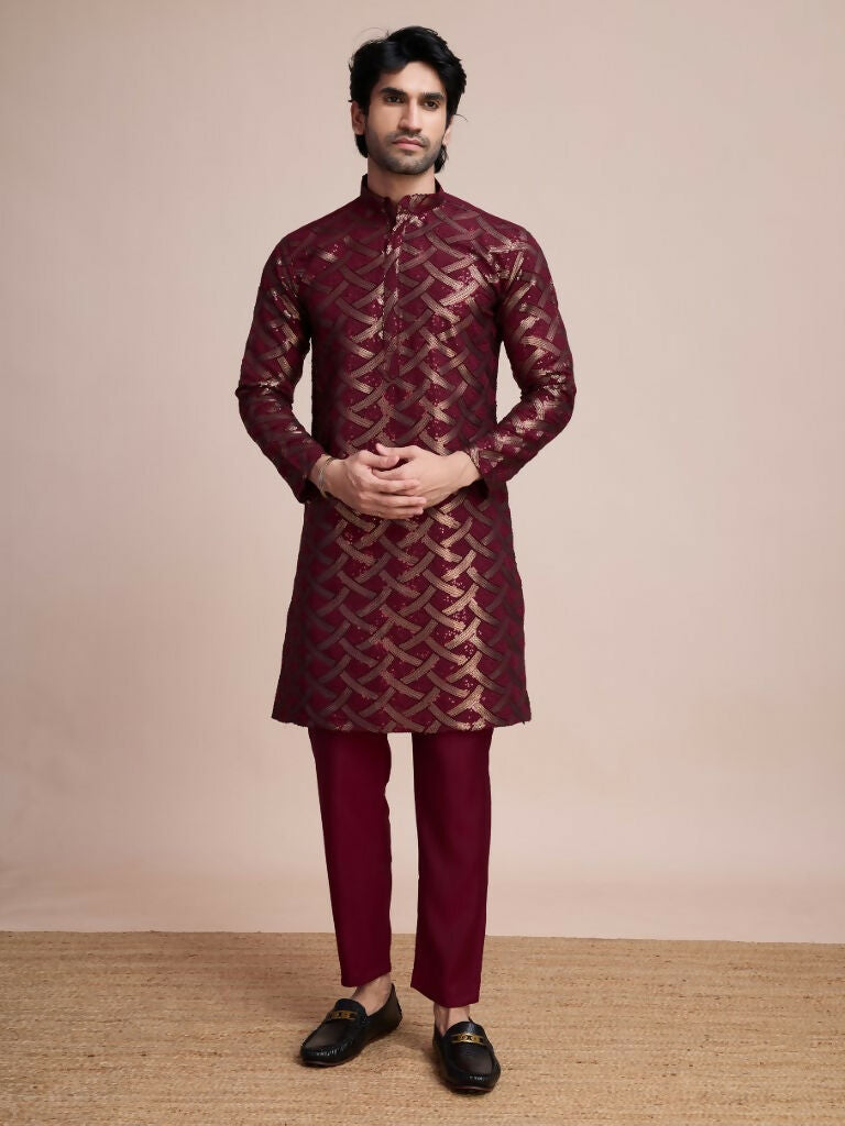 Vastranavya Traditional Festival Wear Pure Silk Thread & Sequence Embroidered Work Kurta | Grocsy