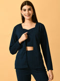 Myshka Women's Navy Blue Solid Solid Jacket | Grocsy