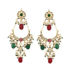 Nuyug 22K Gold Plated Crescent Kundan Drop Green Stone Chandbali Earrings | Grocsy