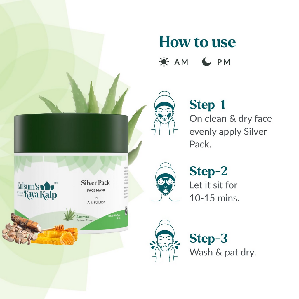 Kulsum's Kaya Kalp Silver Pack For Anti-Pollution With Silver Leaf & Aloe Vera | Grocsy