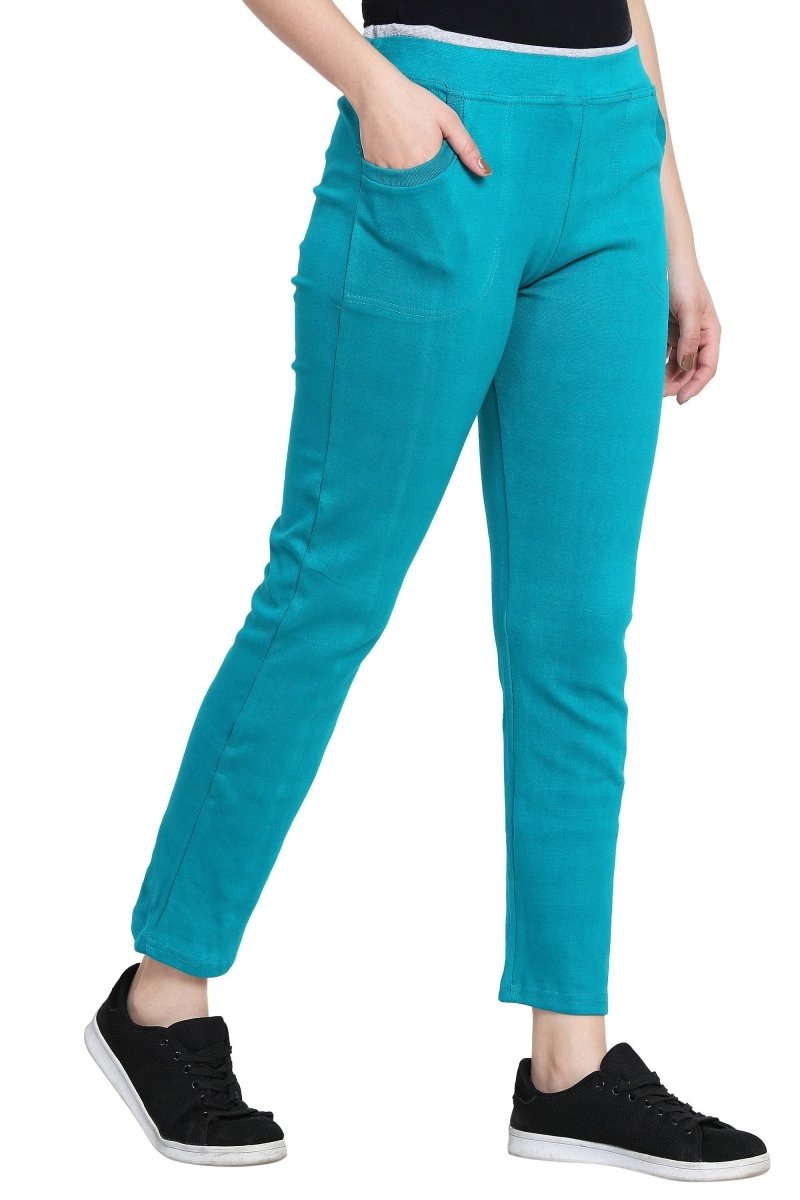 Asmaani Turquoise color Hosiery Lower with Two Side Pockets. | Grocsy