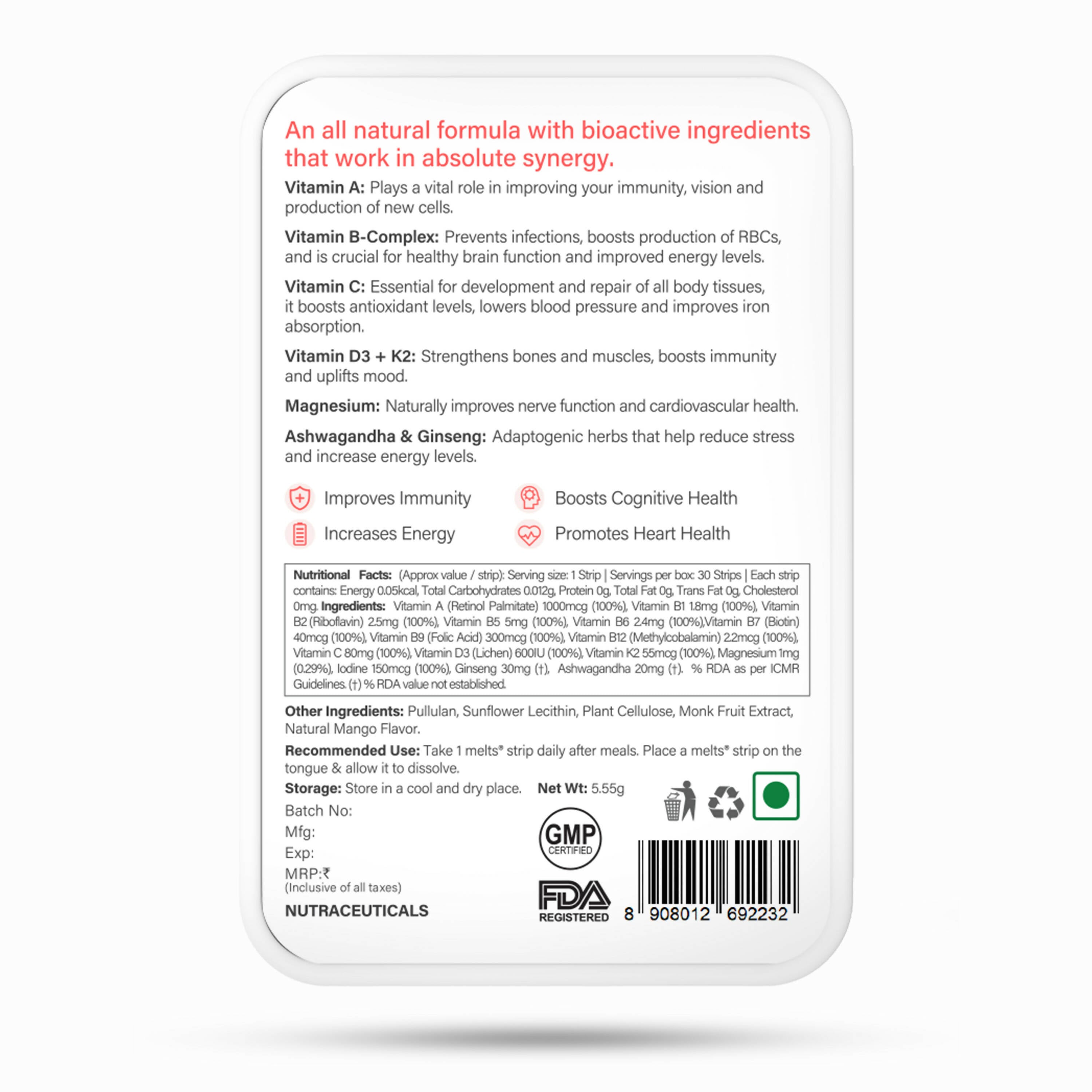 Wellbeing Nutrition Melts Into Multivitamins Oral Strips-Divine Alphonso Mango Flavor | Grocsy