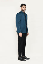 Joban Fashion Green Colored Imported Polyester Fabric Open Prince Coat, Jacket With Pant | Grocsy