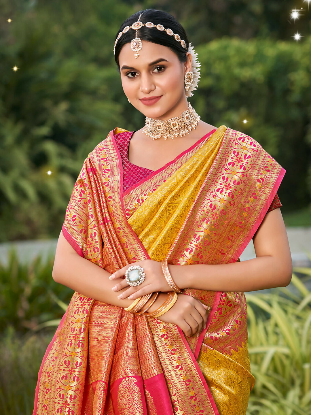 Anaita Yellow Banarasi Saree With Blouse Piece | Grocsy