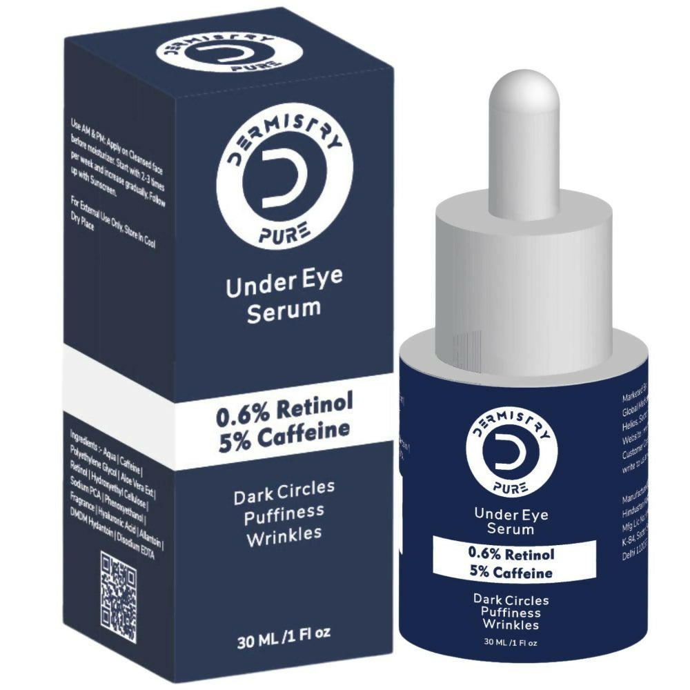 Dermistry Pure 0.6% Retinol 5% Caffeine Under Eye Serum Puffiness Fine Line Wrinkles Puffy Dark Eyes | Grocsy