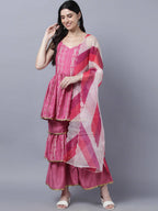 Myshka Stylish Pink Sleeveless Women's Kurta Sharara with Dupatta Set | Grocsy