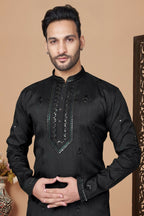 Functional Designer Men's Black Heavy Super Silk Kurta With Pant - Rudra | Grocsy
