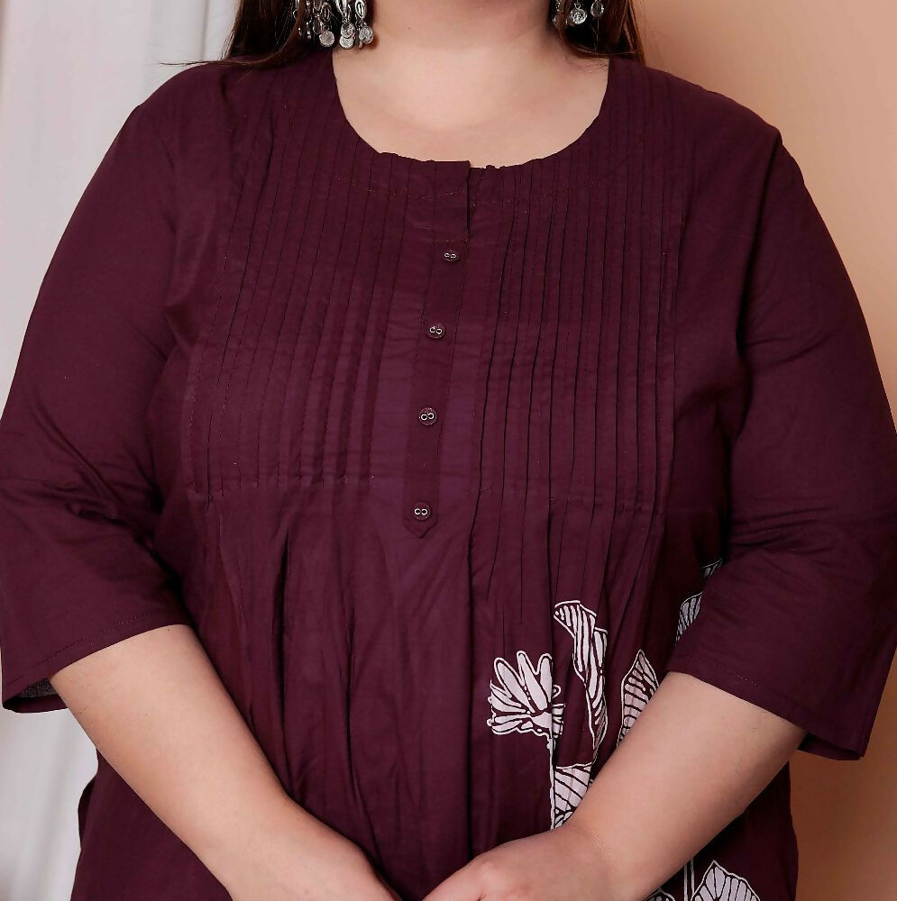 Miravan Womens Plus Size Wine Floral Kurta With Palazzo And Dupatta Set | Grocsy