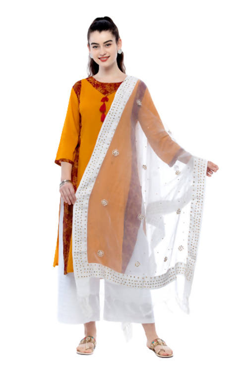 Mominos Fashion White Orgenza Nug Embroidery Dupatta | Grocsy