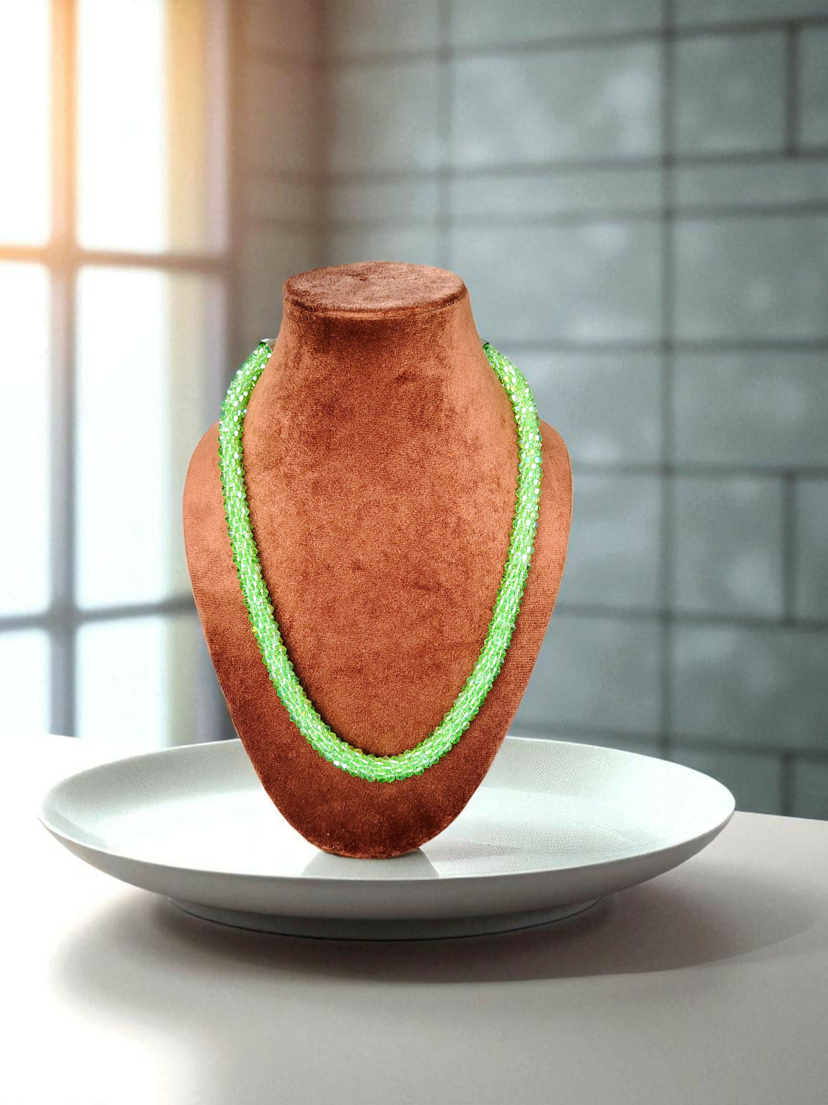 Inhanns Noor-E-Jalwa – Handmade Crystal Bead Necklace -Adjustable - Pista Green | Grocsy