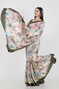 Aayaa Designer Printed Satin Saree - Multi Color | Grocsy
