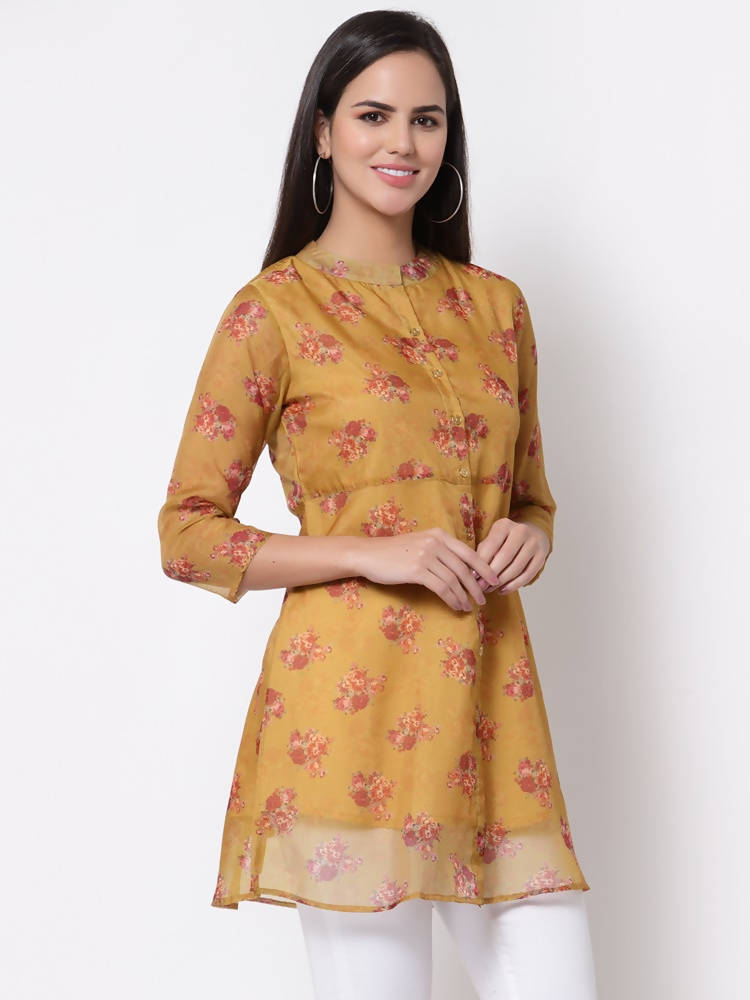 Myshka Women's Traditional Organza Printed Printed 3/4 Sleeve Round Neck Casual Multicolor Tunic | Grocsy