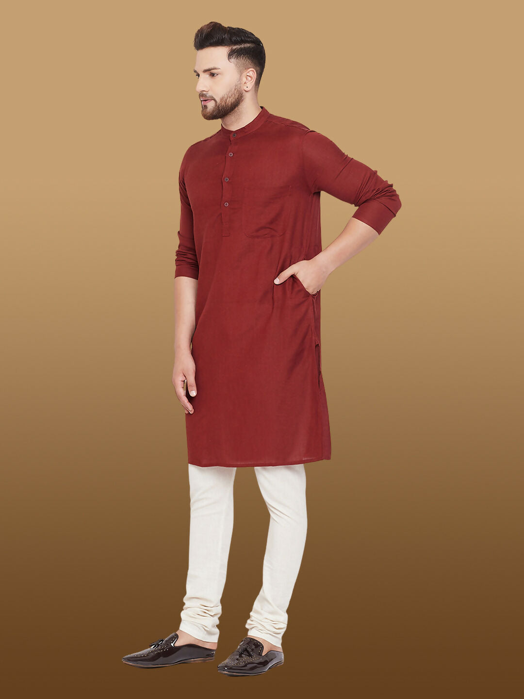 Even Apparels Men's Pure Cotton Maroon Kurta | Grocsy