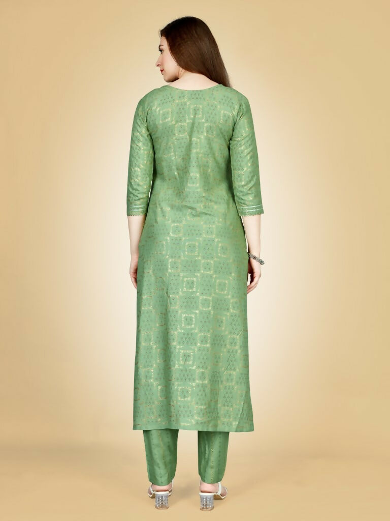 Jyoti Fashion Women's Sea Green Viscose Rayon Embroidered Kurta Pant Set | Grocsy