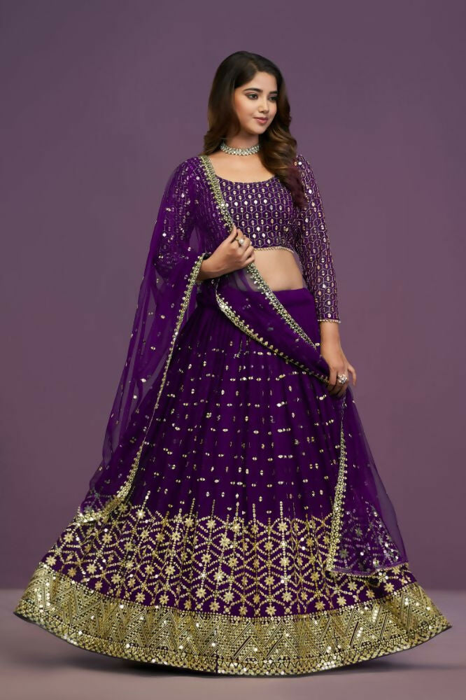 Purple Georgette Embroidery Sequence Work Lehenga Choli Set - Jihu Culture | Grocsy