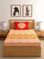 Dreamscape Pink Ethnic Motifs 144 TC Cotton Bedsheet with Pillow Covers | Grocsy