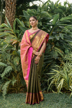 Jyoti Fashion Women's Black Kanjivaram Silk Zari Woven Saree with Blouse | Grocsy
