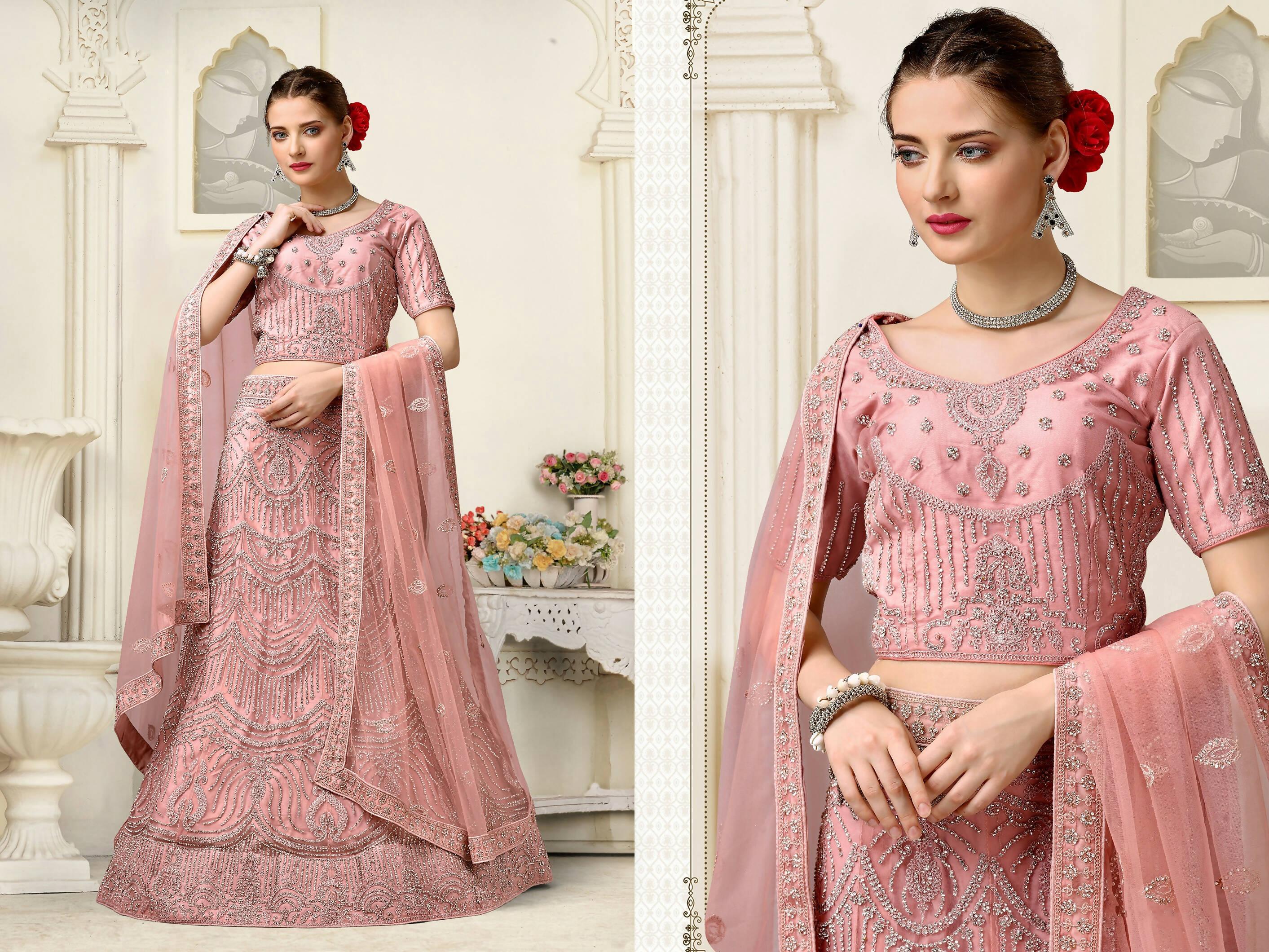 Light Pink Net Fancy Zari Embroidered work Lehenga Choli with Dupatta - Heer | Grocsy