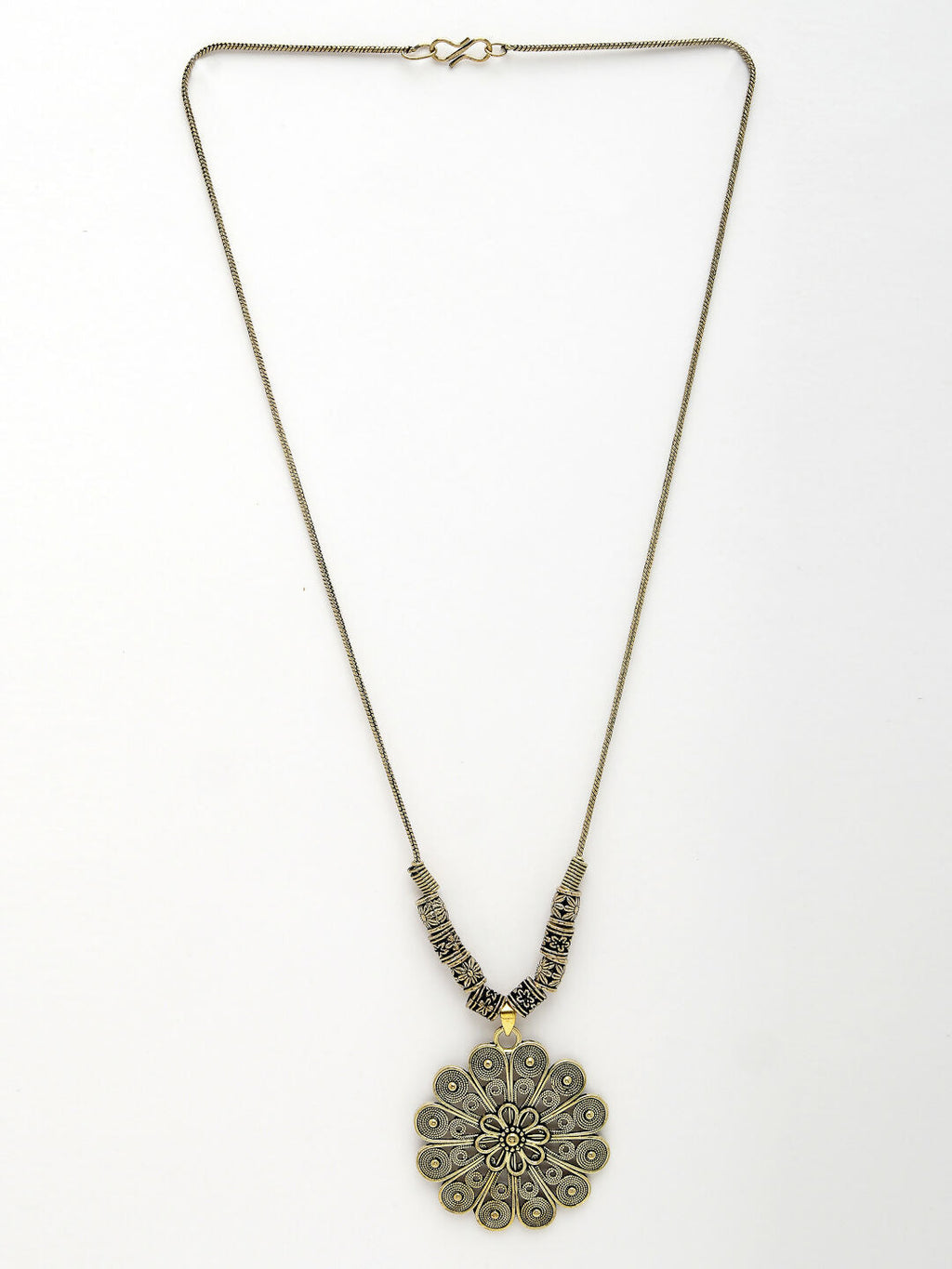 NVR Women's Gold-Polished Floral Shape Pendant with Chain | Grocsy