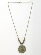 NVR Women's Gold-Polished Floral Shape Pendant with Chain | Grocsy