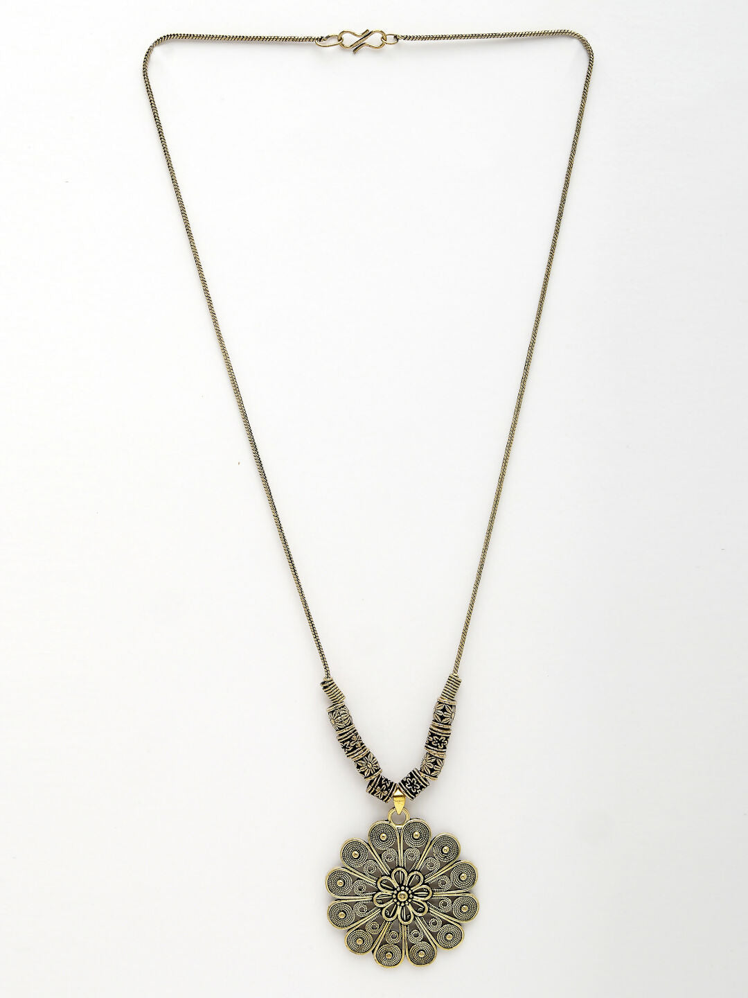 NVR Women's Gold-Polished Floral Shape Pendant with Chain | Grocsy