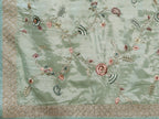 Blue Satin Silk Embroidered Saree With Stitched Blouse - Nimaya Kaksha | Grocsy