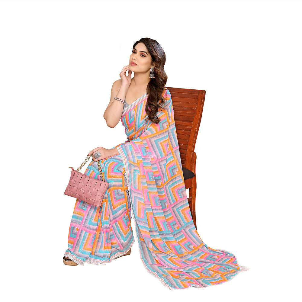 Women's Partywear Designer Grey Georgette Fancy Saree - Satrangi | Grocsy
