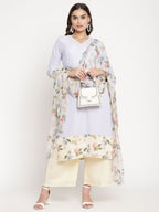 Ahalyaa Women's Powder Blue Crepe Kurta Palazzo Set With Dupatta | Grocsy