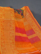 Vibrant Shades Of Green Kalamkaari Design Semi Chanderi Saree With Contrast Blouse By Gayathri Reddy Designer Studio | Grocsy