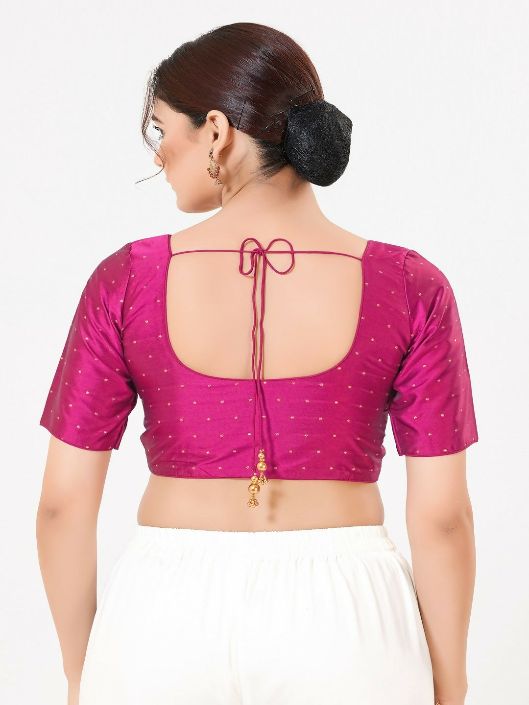 Joban Fashion Magenta Taffeta Silk Elbow Sleeveless Front Open Blouse | Grocsy