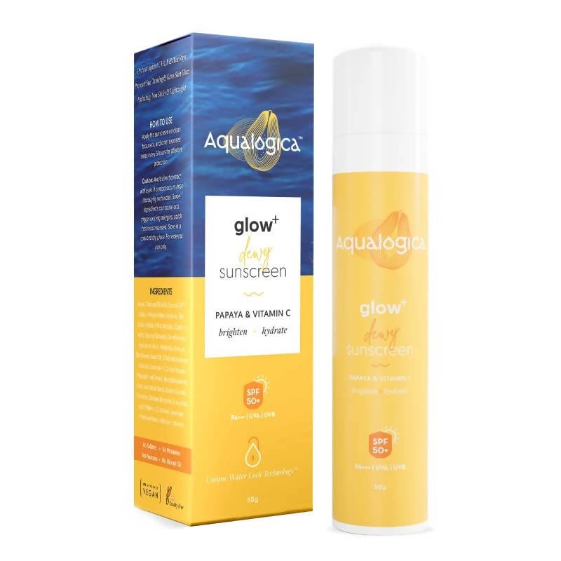 Aqualogica Glow + Dewy Sunscreen With Papaya & Vitamin C SPF 50+ PA++ | Grocsy