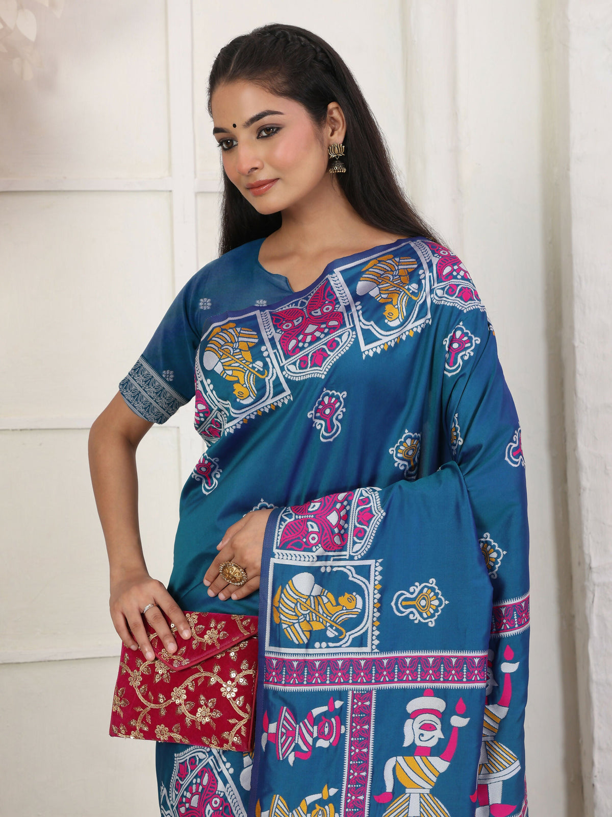 Shree Shyam Fashion Silk Blend Teal Blue Saree | Grocsy