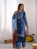 Teeya Creation Womens Trendy Stylish Embroidery Thread Work Blue Kurta Set | Grocsy