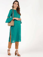 Aniyah Cotton Criss Cross Bell Sleeves Blue Straight Kurta (AN-143K) | Grocsy