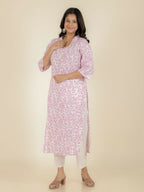 Aramya Straight Soft Cotton Floral Print Women's Kurta - White | Grocsy