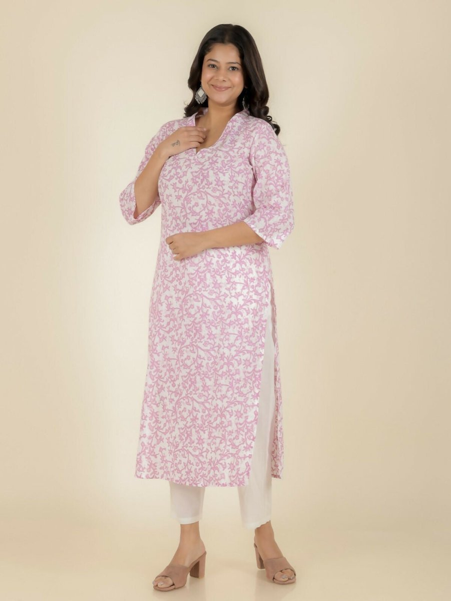 Aramya Straight Soft Cotton Floral Print Women's Kurta - White | Grocsy