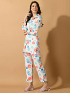 Myshka Women's White Printed Shirt With Trousers | Grocsy