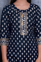 Vamika Navy Blue Gota Patti Work Rayon Party And Casual Wear Kurta Set | Grocsy
