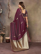 Joban Fashion Maroon Floral & Botanical Motifs Satin Silk Banarasi Silk Saree | Grocsy