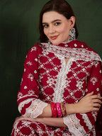 Sangria Embroidered Pure Cotton Kurta & Trouser With Dupatta | Grocsy