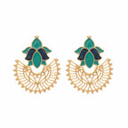 Nuyug 22K Gold Plated Turquoise Enamel Studded Indo-Western Floral Jali Statement Stud Earrings | Grocsy