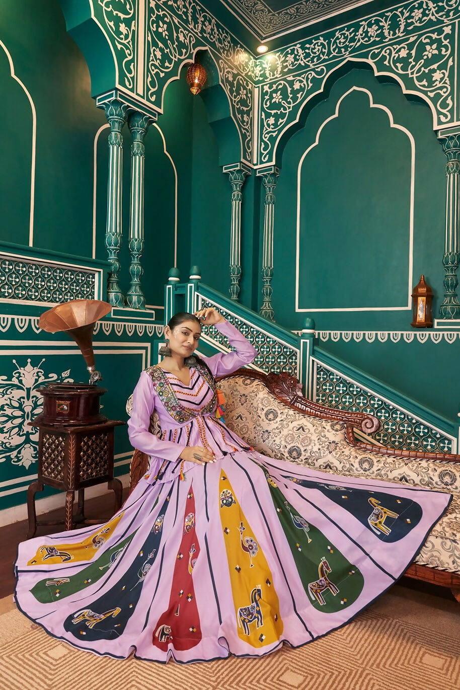 AI Fashion Lavender Poly Maska Silk Designer Navratri Lehenga Choli Collection | Grocsy